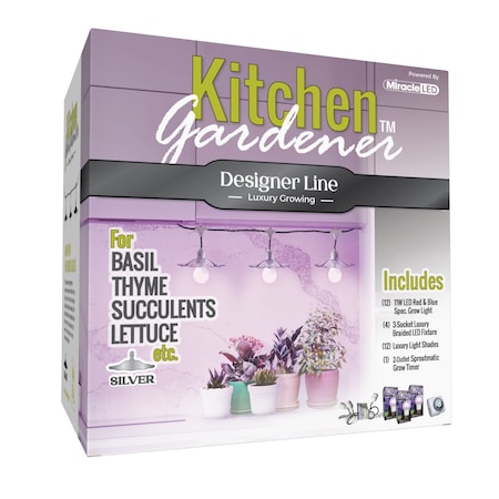 Miracle Led 3-Socket Designer Kitchen Gardener Grow Light Kit- Red & Blue Spec. 11W Rplc 150W Grow Bulbs, 4PK 801836